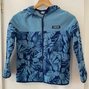 Lands' End Kids Blue Leaf Print Fleece Jacket